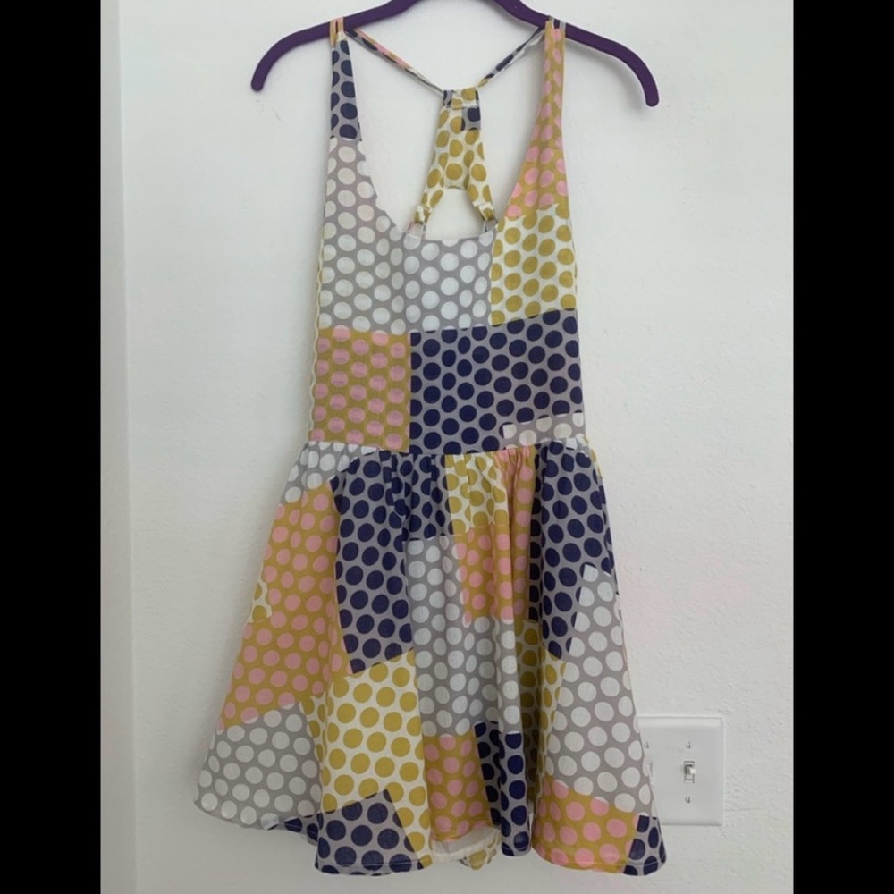 Polka Dot Open-Back Summer Dress in Navy, Yellow & Pink medium - Picture 2 of 6